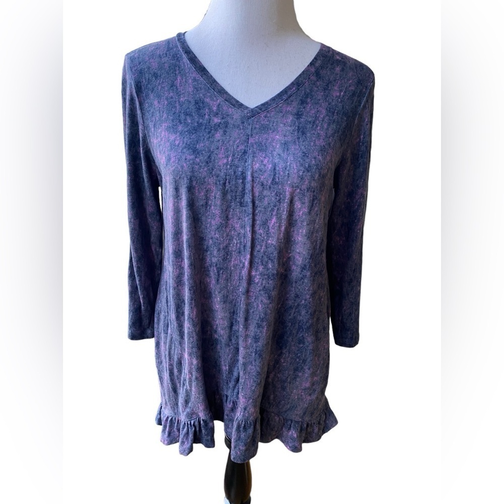 LOGO By Lori Goldstein Womens Sun Faded Cotton Modal Blend 3/4 Sleeve Top Size M